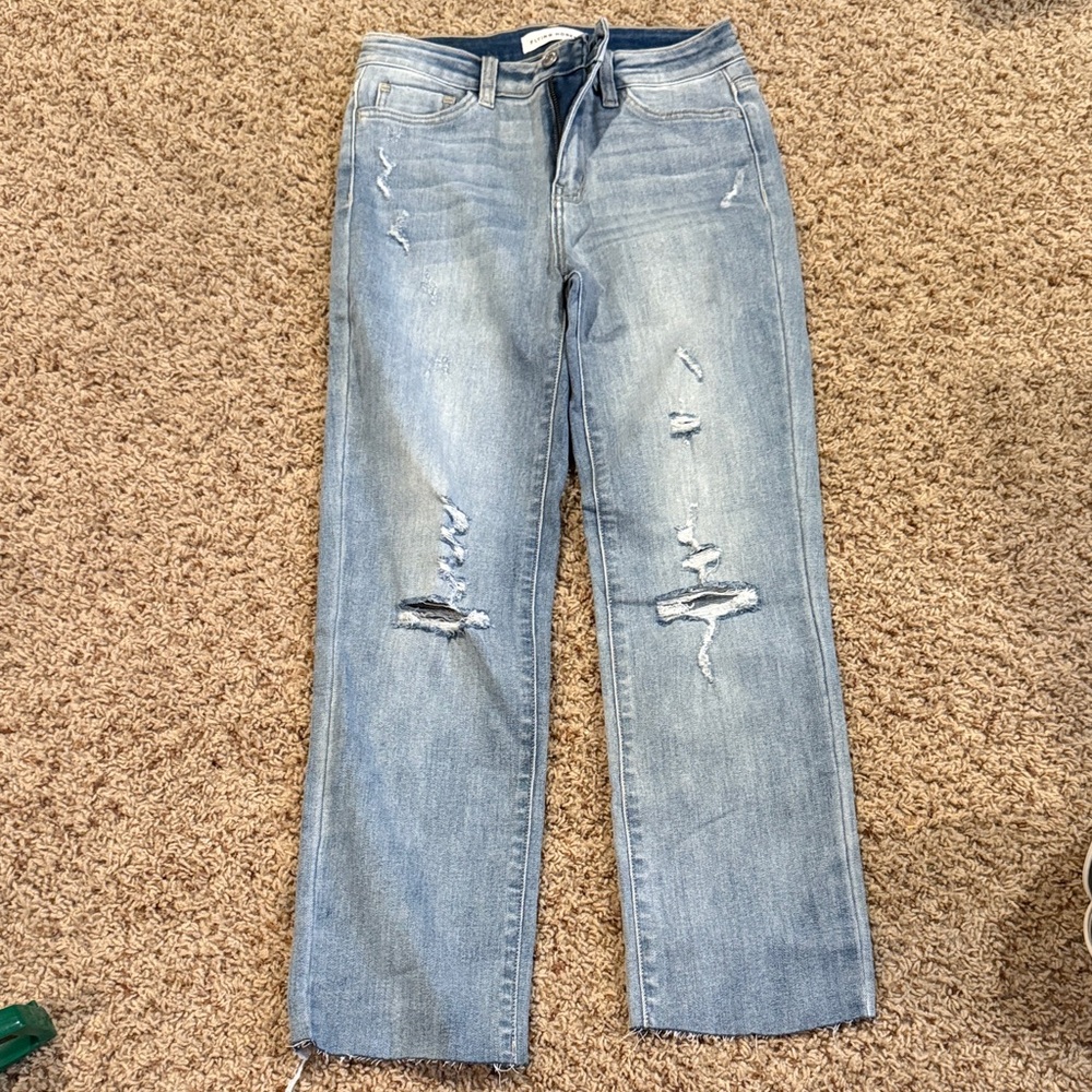 Flying Monkey Light Blue Distressed Straight Leg Jeans